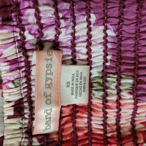 Band Of Gypsie Burgundy Floral Wide Leg Smocked Back Full Length Romper Sz XS - Picture 8 of 11